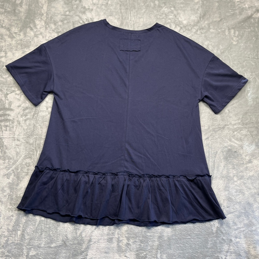 MEROKEETY Peplum T-Shirt Women Navy Blue Ruffle Hem Short Sleeve Crew Neck Large - Picture 2 of 14